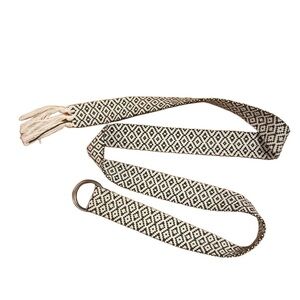Woven 47” dark brown and cream tasselled belt with double O-ring buckle
